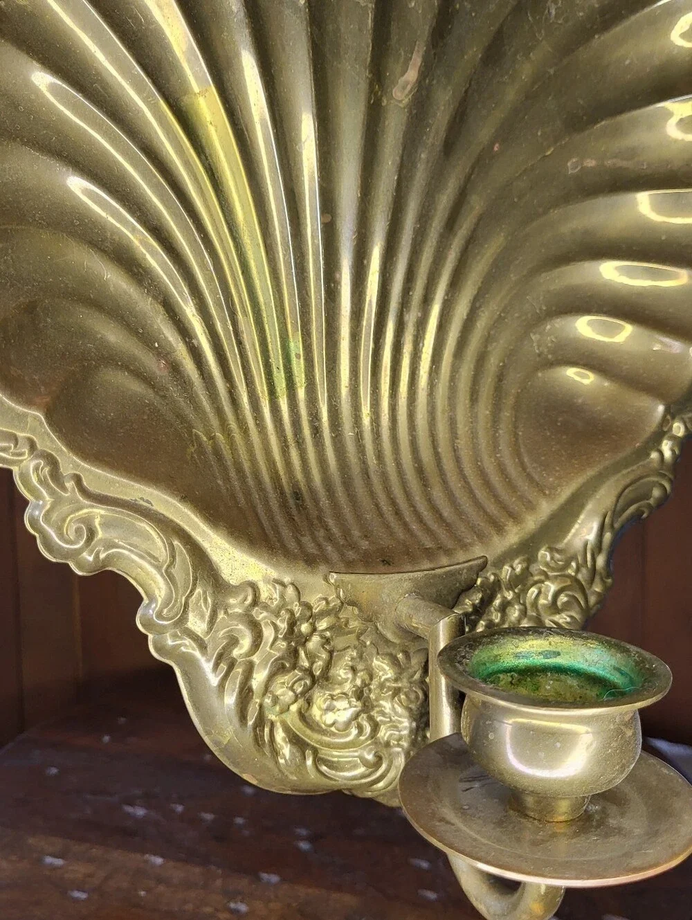 Brass Shell Wall Sconce with Candle Holder